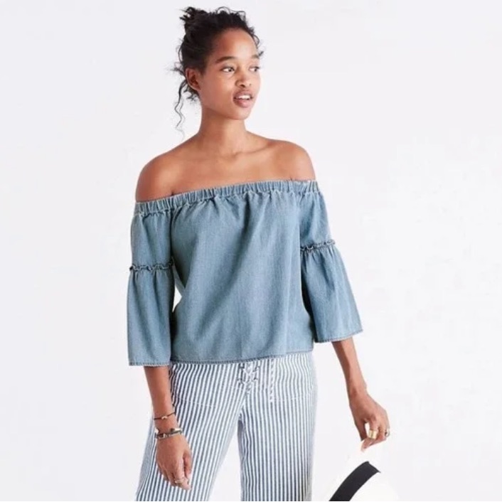 Madewell Denim Off Shoulder Top Size Small